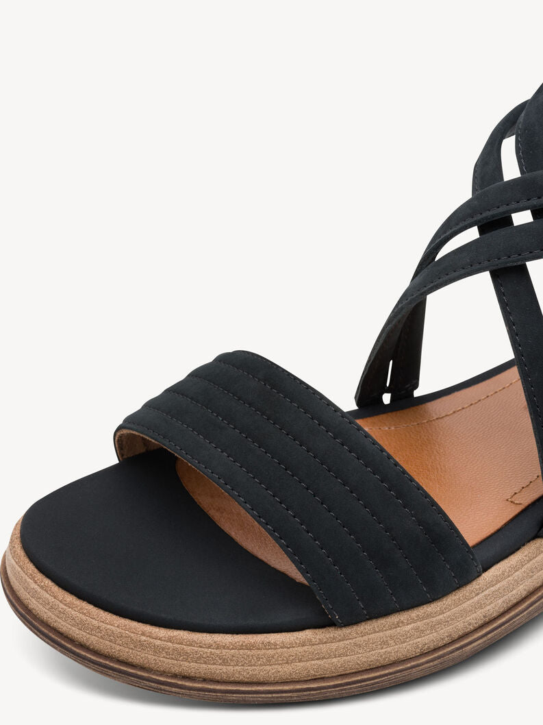 Tamaris Women's 1-28220-46 Leather Heeled Sandals Navy Blue