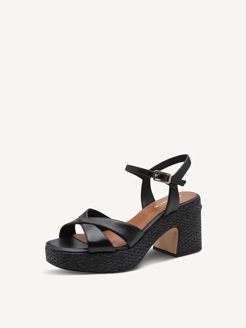 Tamaris Women's 1-28313-44 Leather Heeled Sandals Black