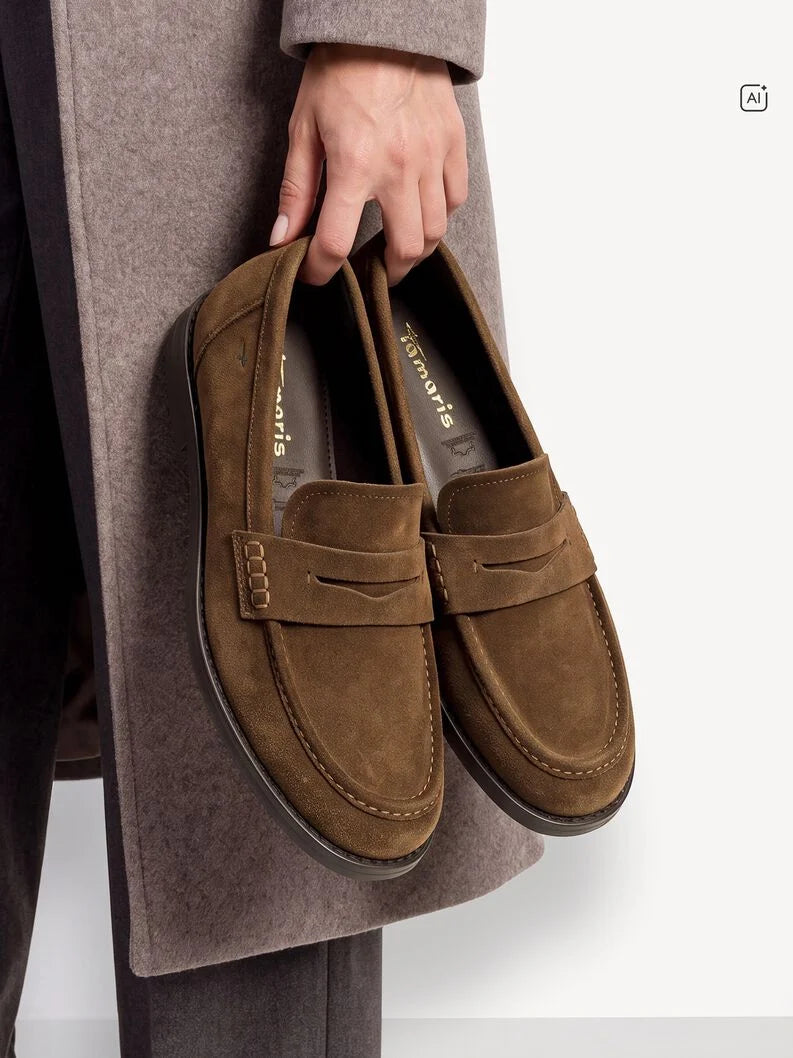 Tamaris Women's 1-24254-47 Leather Slipper Loafers Shoes Camel Brown