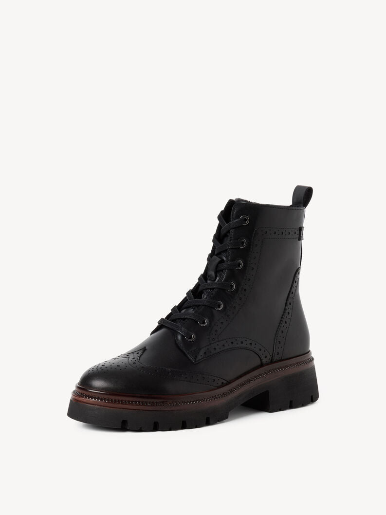 Tamaris Women's 1-25229-47 Leather Lace-Up Ankle Boots Black