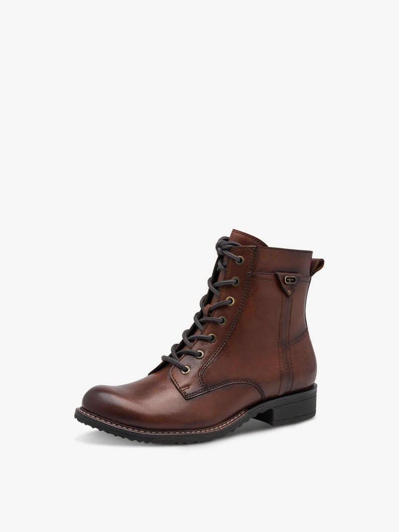Tamaris Women's 1-25243-47 Leather Lace-Up Ankle Boots Cognac Brown