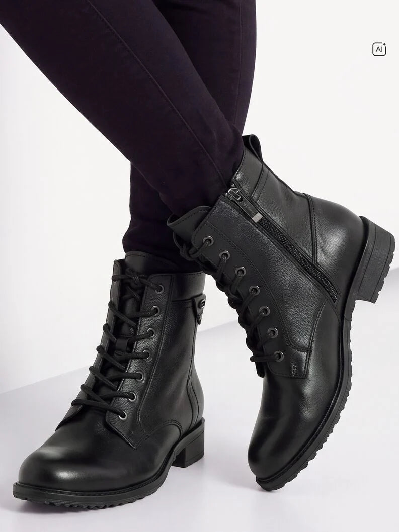 Tamaris Women's 1-25243-47 Leather Lace-Up Ankle Boots Black