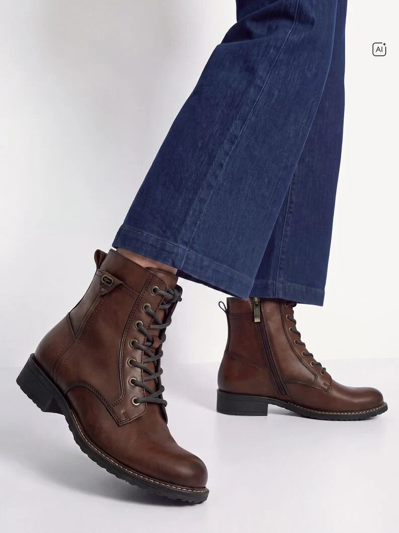 Tamaris Women's 1-25243-47 Leather Lace-Up Ankle Boots Cognac Brown