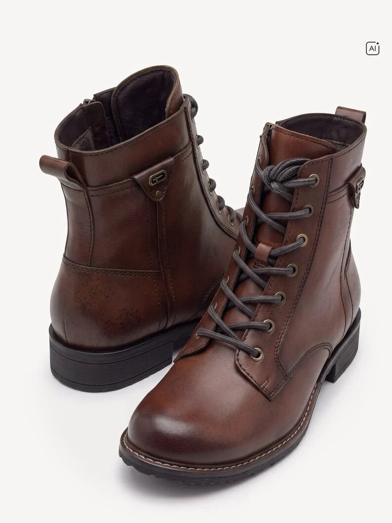 Tamaris Women's 1-25243-47 Leather Lace-Up Ankle Boots Cognac Brown
