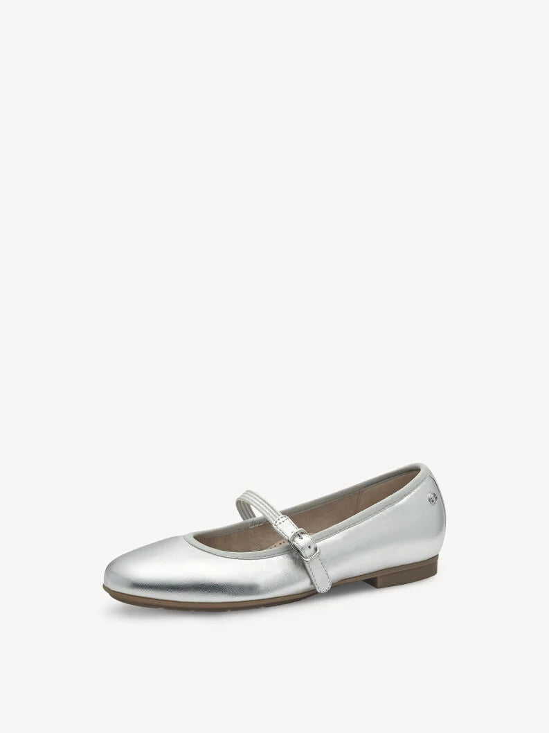 Tamaris Women's 8-82107-44  Leather Ballerina Shoes Silver