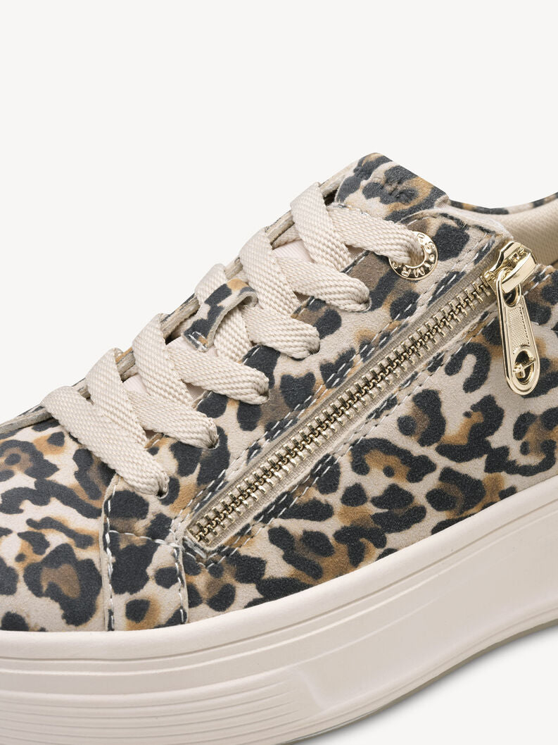 Tamaris Women's 8-83726-44 Leather Lace-Up Sneakers Leopard Print