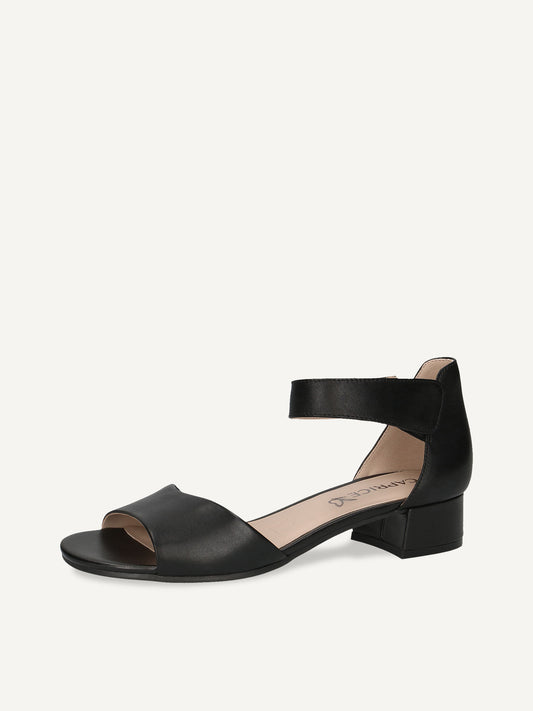 Caprice Women's 9-28212-42 022 Leather Block Heel Sandals Black Nappa