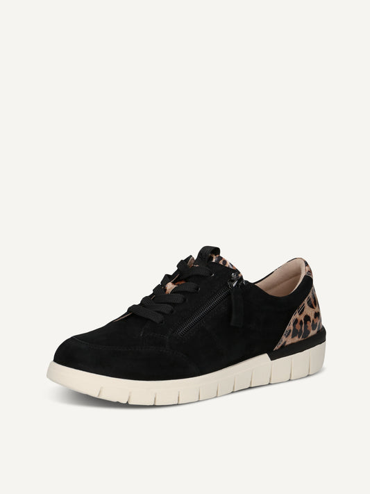 Caprice Women's 9-23610-45 Leather Lace-Up Sneaker Shoes Black Leopard