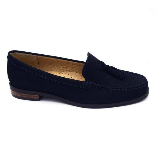 Globo Women's Darley Leather Tassel Slip-On Moccasin Shoes Navy Blue
