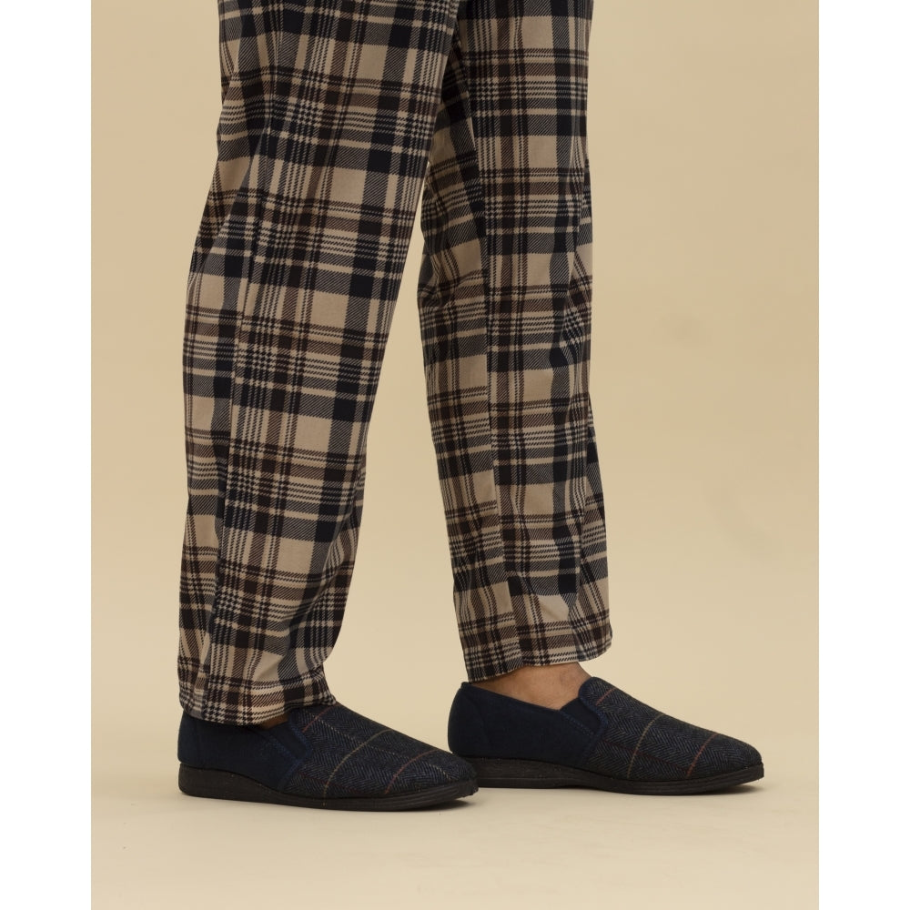 Lunar Men's Lazy Dogz KMD106BL Harrison II Tweed Full Slippers Navy Blue