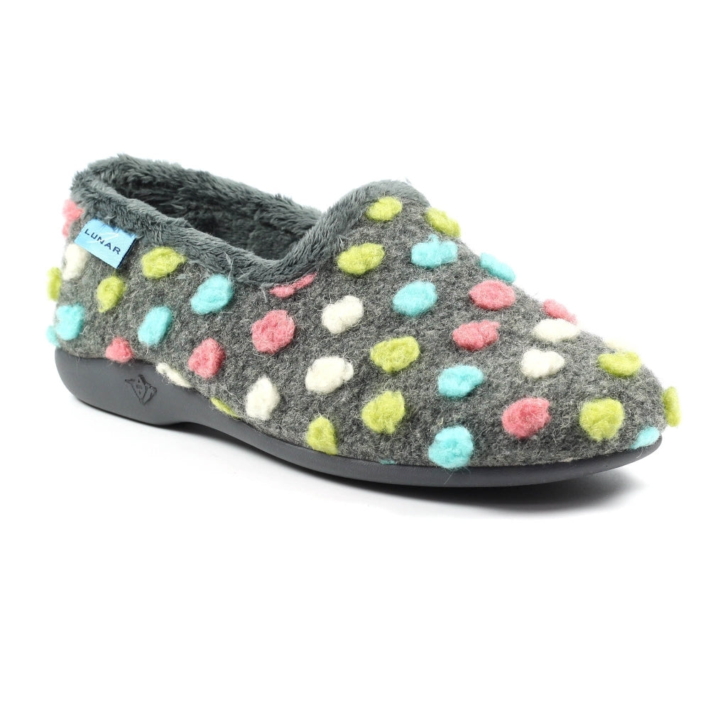 Lunar Women's KLA125 Helix Polka Dot Slippers Grey