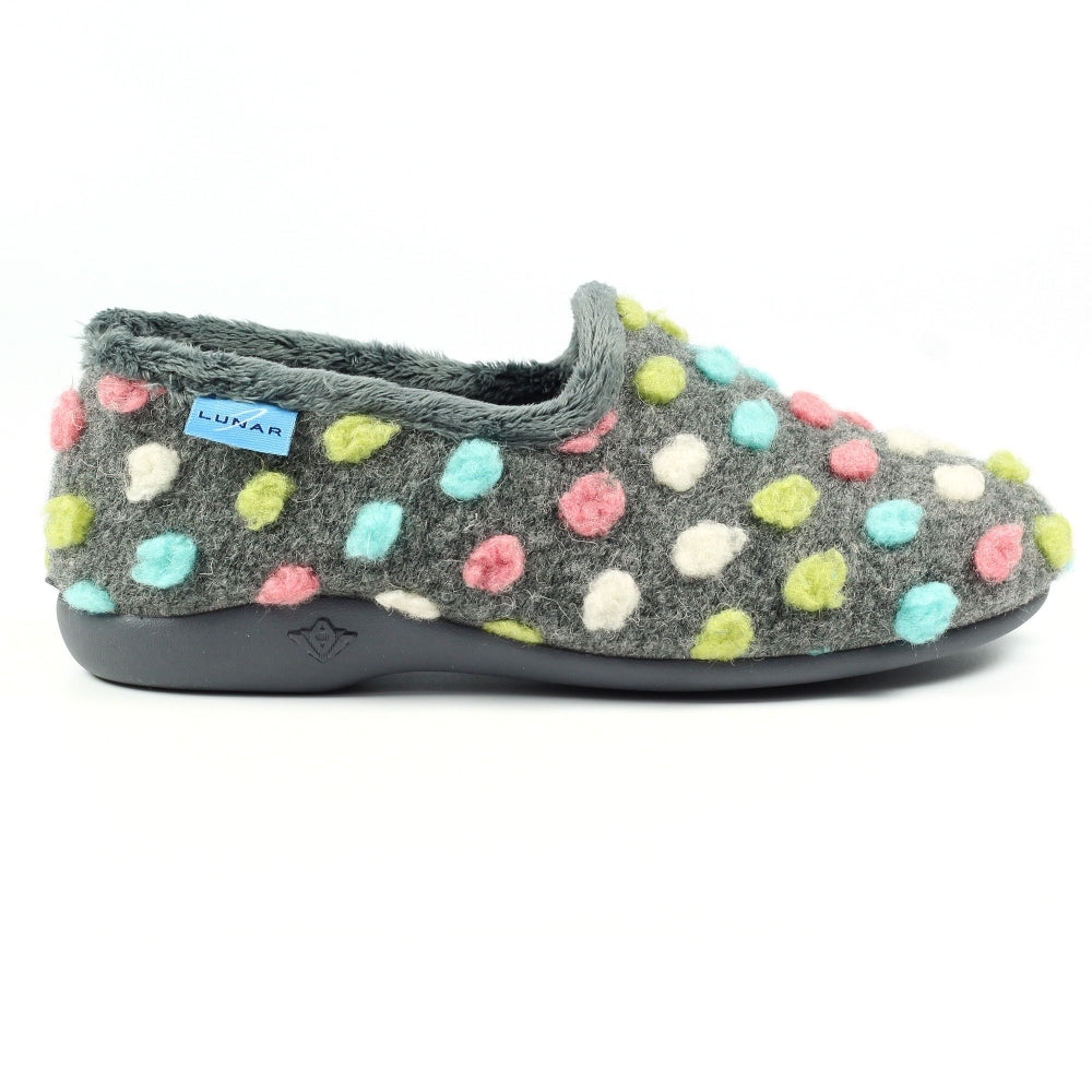 Lunar Women's KLA125 Helix Polka Dot Slippers Grey