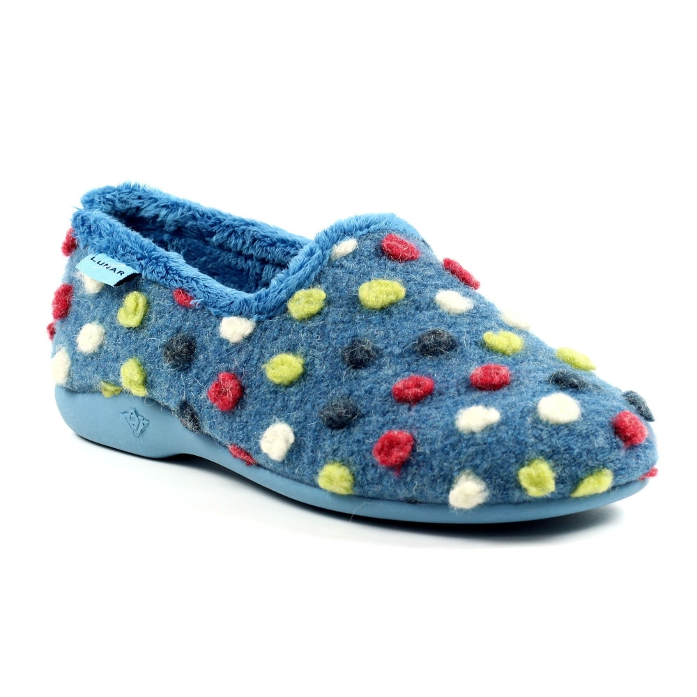 Lunar Women's KLA125 Helix Polka Dot Slippers Mid Blue