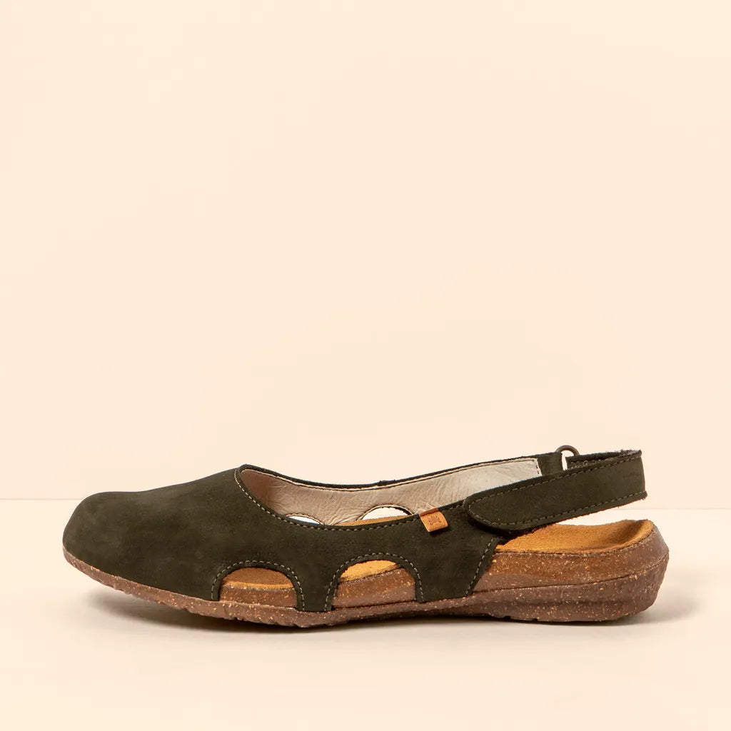 El Naturalista Women's N413 Nubuck Leather Comfort Sandals Lavado Kaki Green