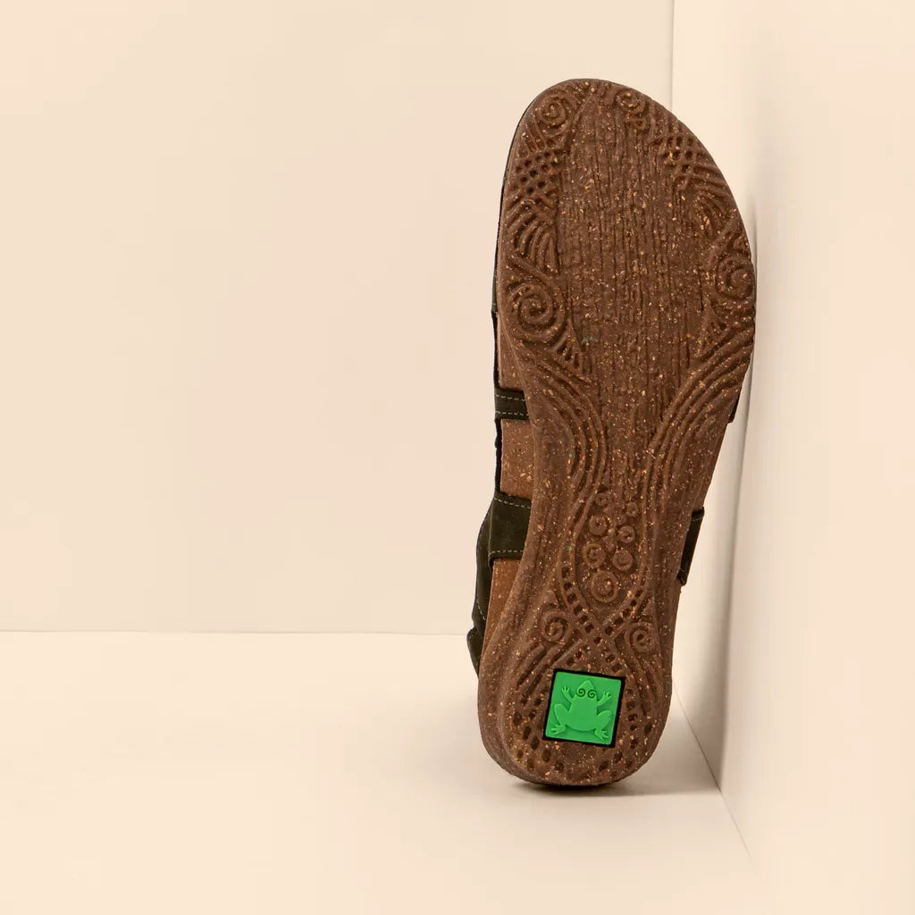 El Naturalista Women's N413 Nubuck Leather Comfort Sandals Lavado Kaki Green