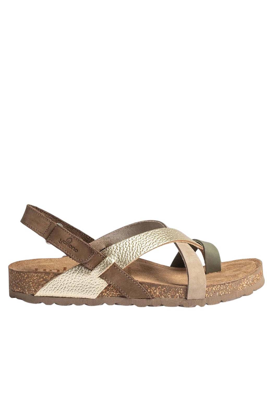 Yokono Women's Jerba 718 Leather Flat Sandals in Olive - Multi