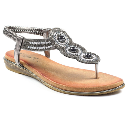 Lunar Women's JLH203 Silvia Toe Post Sandals Pewter Grey