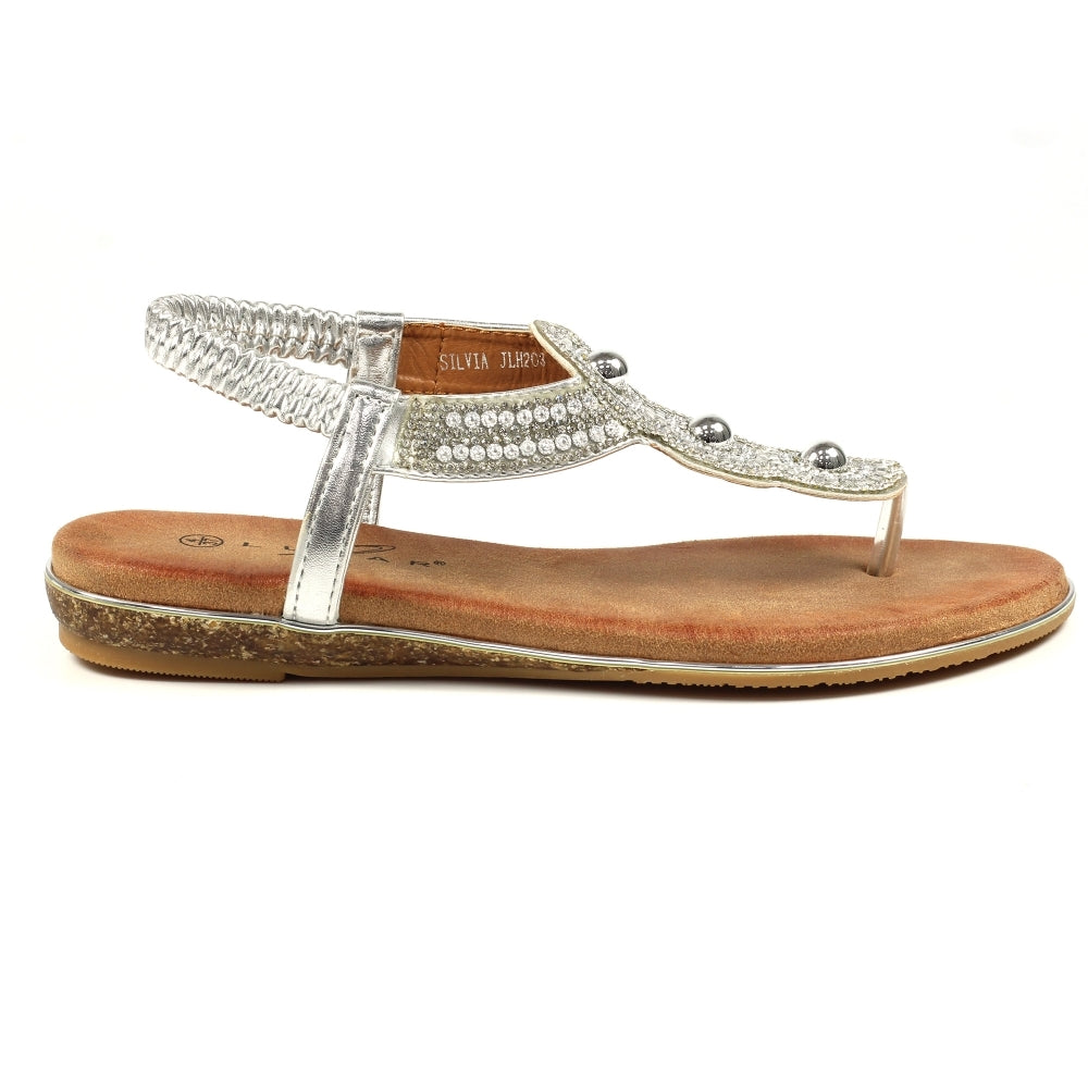 Lunar Women's JLH203 Silvia Toe Post Sandals Silver