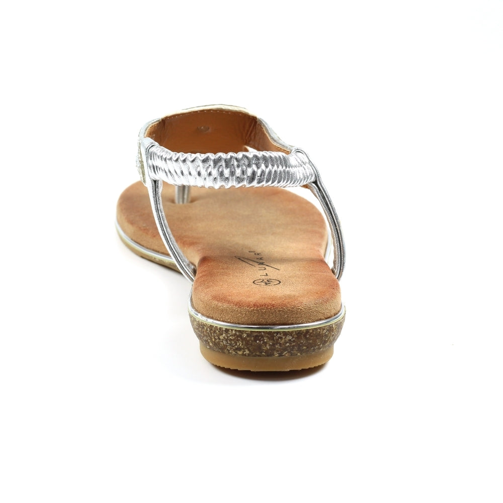 Lunar Women's JLH203 Silvia Toe Post Sandals Silver