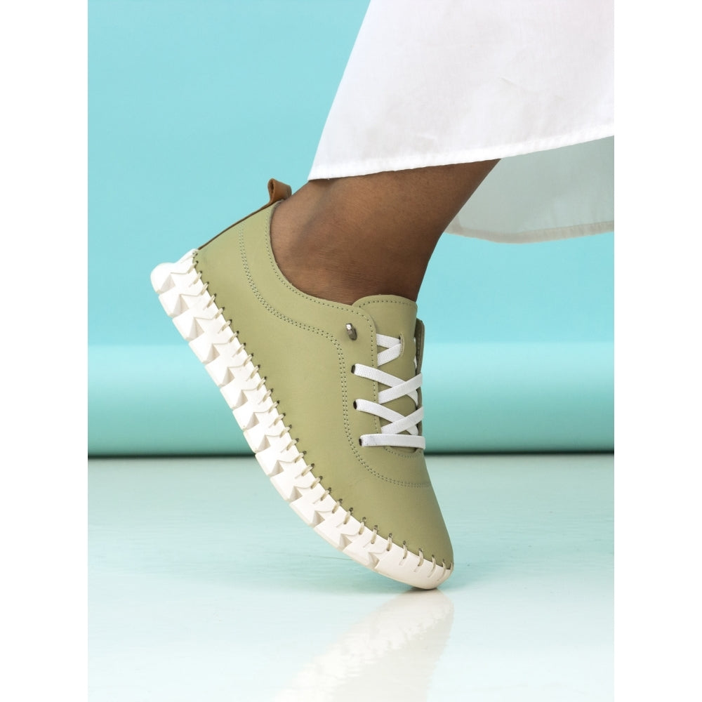 Lunar Women's FLE046 St Austell Leather Plimsoll Shoes Khaki Green