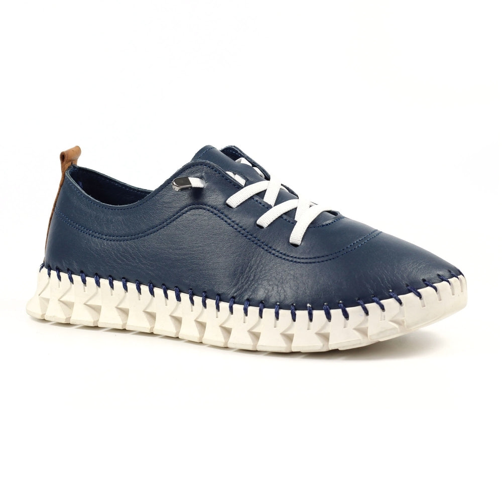 Lunar Women's FLE046 St Austell Leather Plimsoll Shoes Navy Blue