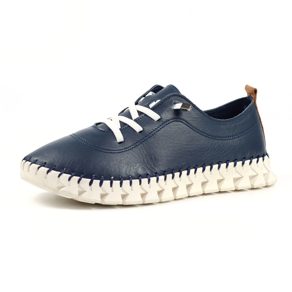 Lunar Women's FLE046 St Austell Leather Plimsoll Shoes Navy Blue