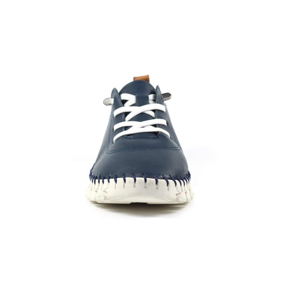 Lunar Women's FLE046 St Austell Leather Plimsoll Shoes Navy Blue