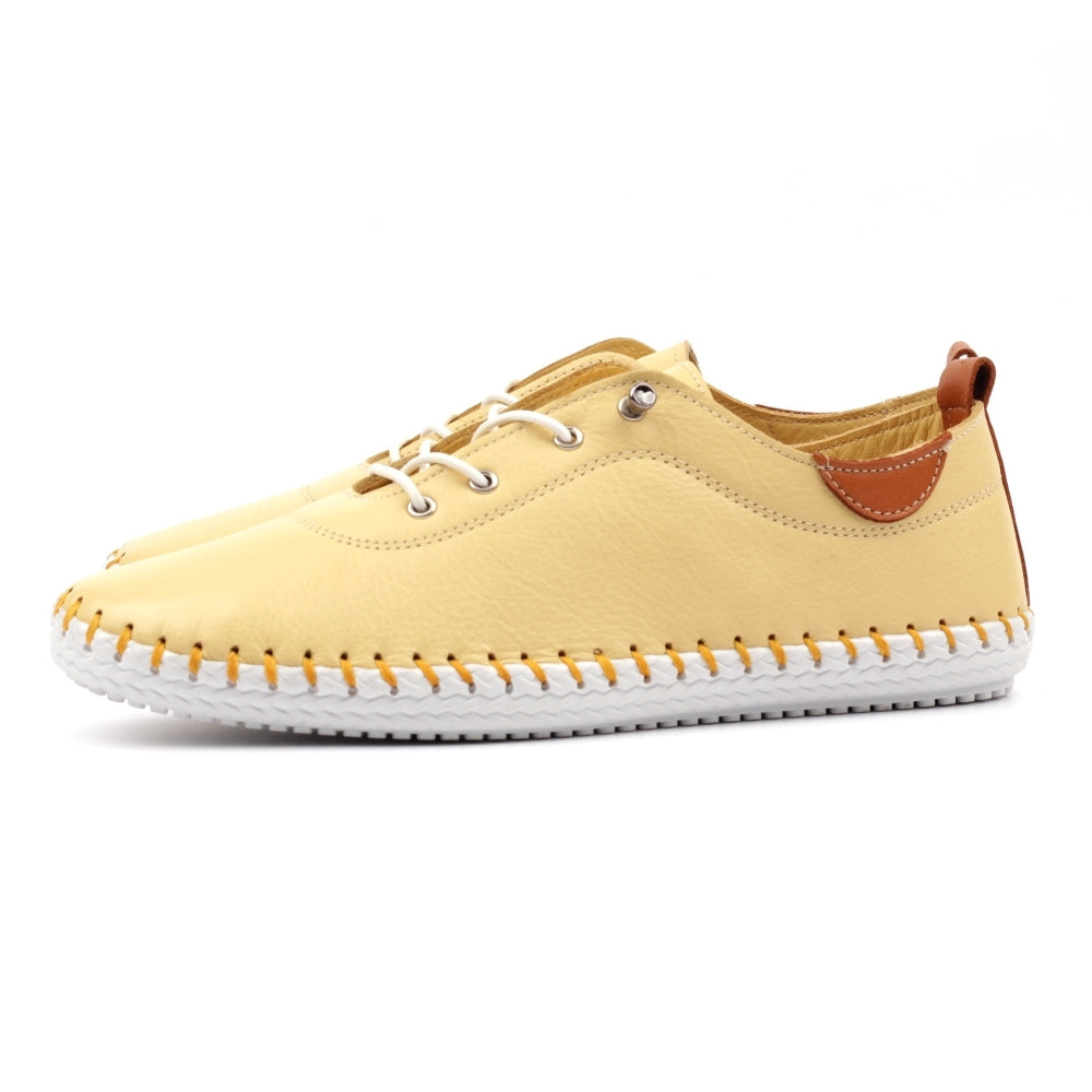 Lunar Women's FLE030 St Ives Leather Plimsoll Shoes Lemon Yellow