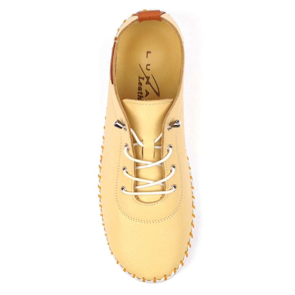 Lunar Women's FLE030 St Ives Leather Plimsoll Shoes Lemon Yellow