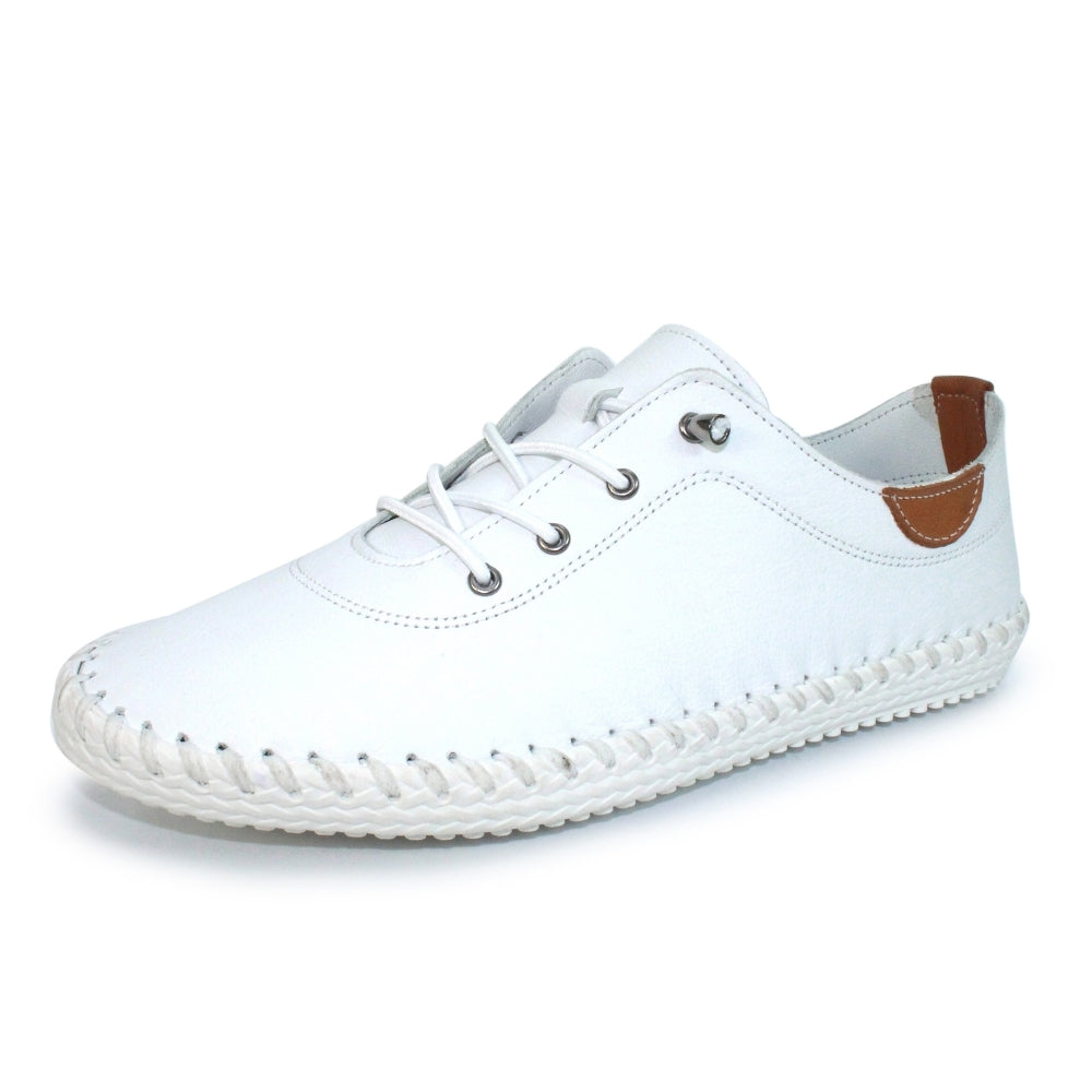 Lunar Women's FLE030 St Ives Leather Plimsoll Shoes White