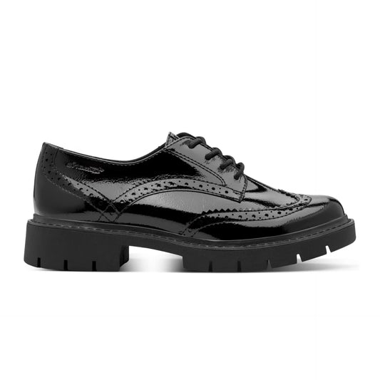 Tamaris Women's 8-83711-47 Wide Fit Lace-Up Elegant Brogue - Black Patent