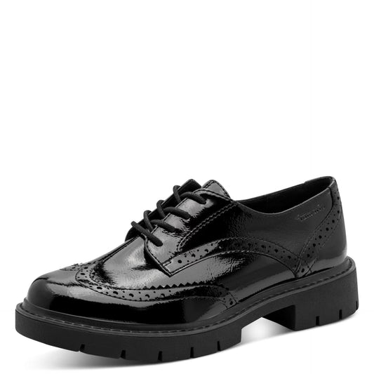 Tamaris Women's 8-83711-47 Wide Fit Lace-Up Elegant Brogue - Black Patent