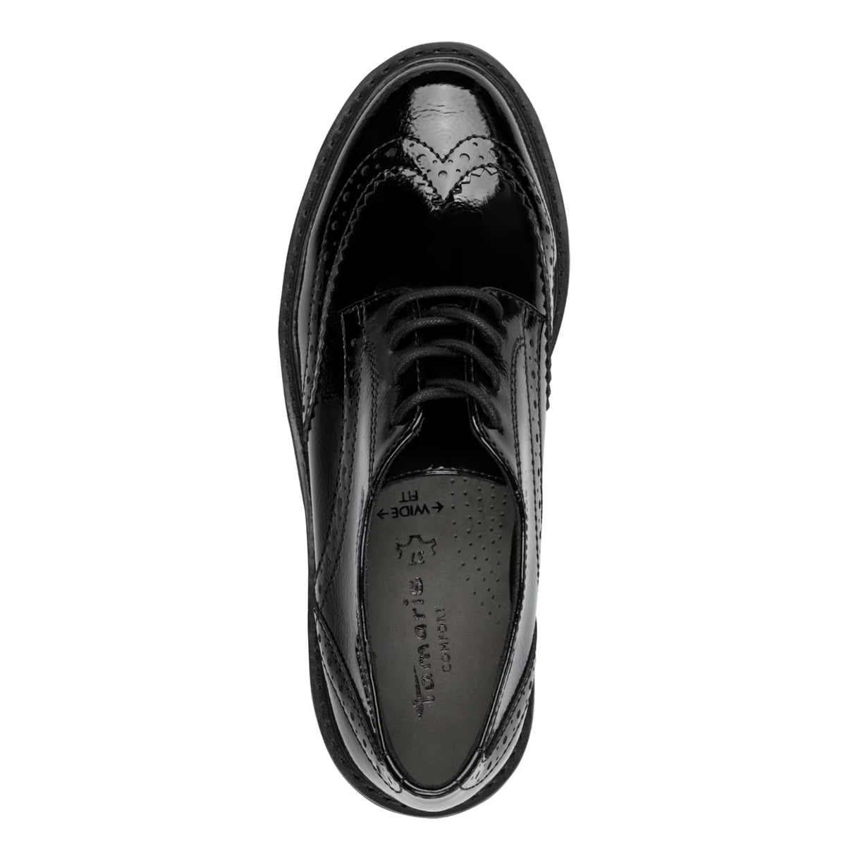 Tamaris Women's 8-83711-47 Wide Fit Lace-Up Elegant Brogue - Black Patent