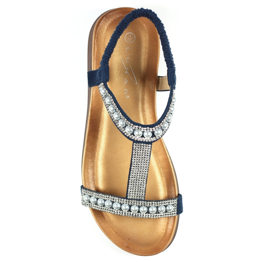 Lunar Women's JLH078 Tancy Pearl Detail Sandals Blue