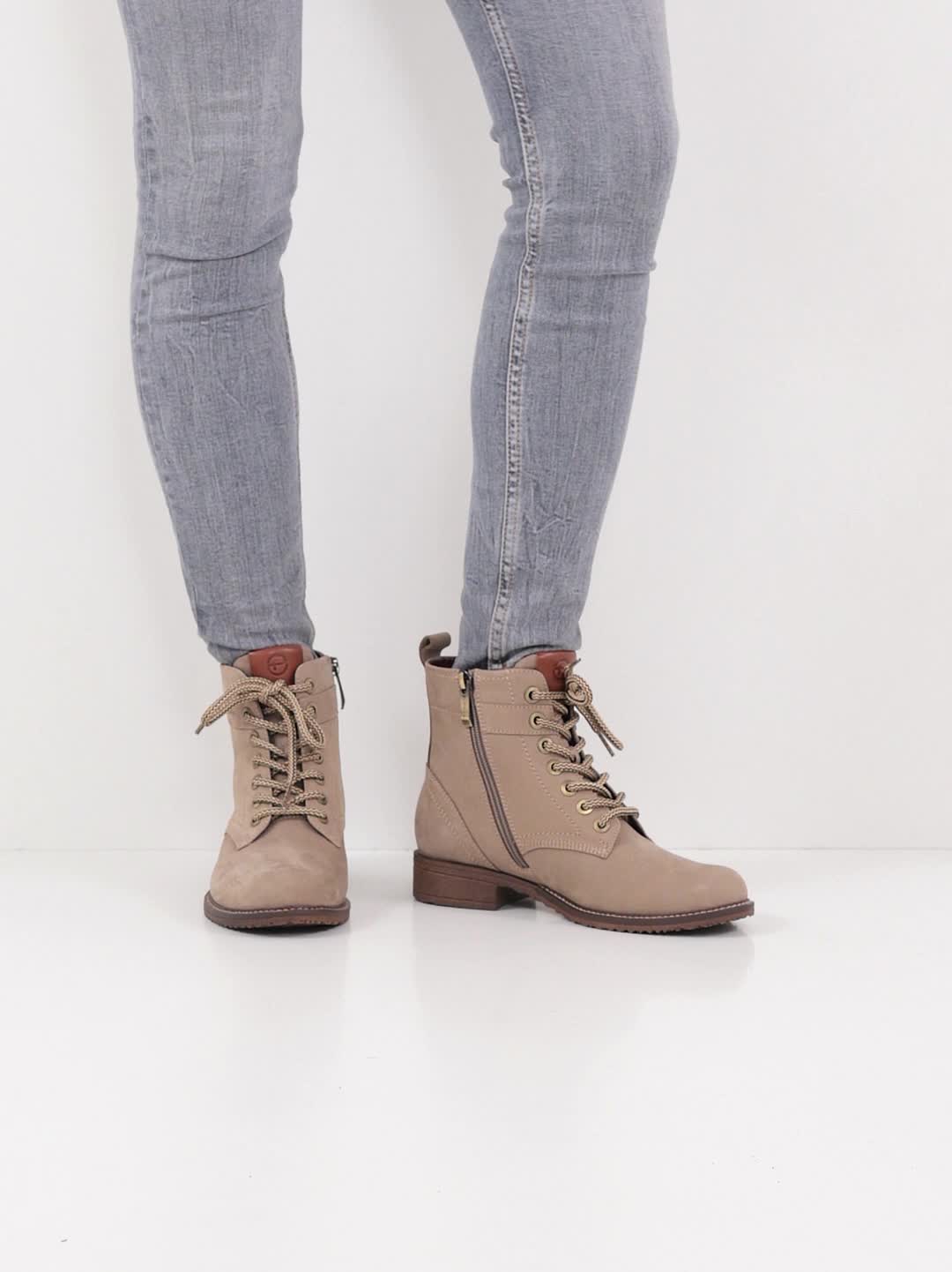 Tamaris Women's 1-25298-45 Leather Lace-Up Boots Taupe