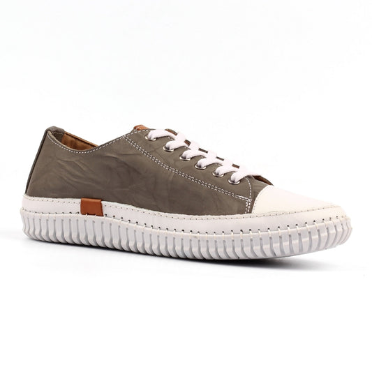 Lunar Women's FLK039 Truffle II Leather Plimsoll Shoes Grey