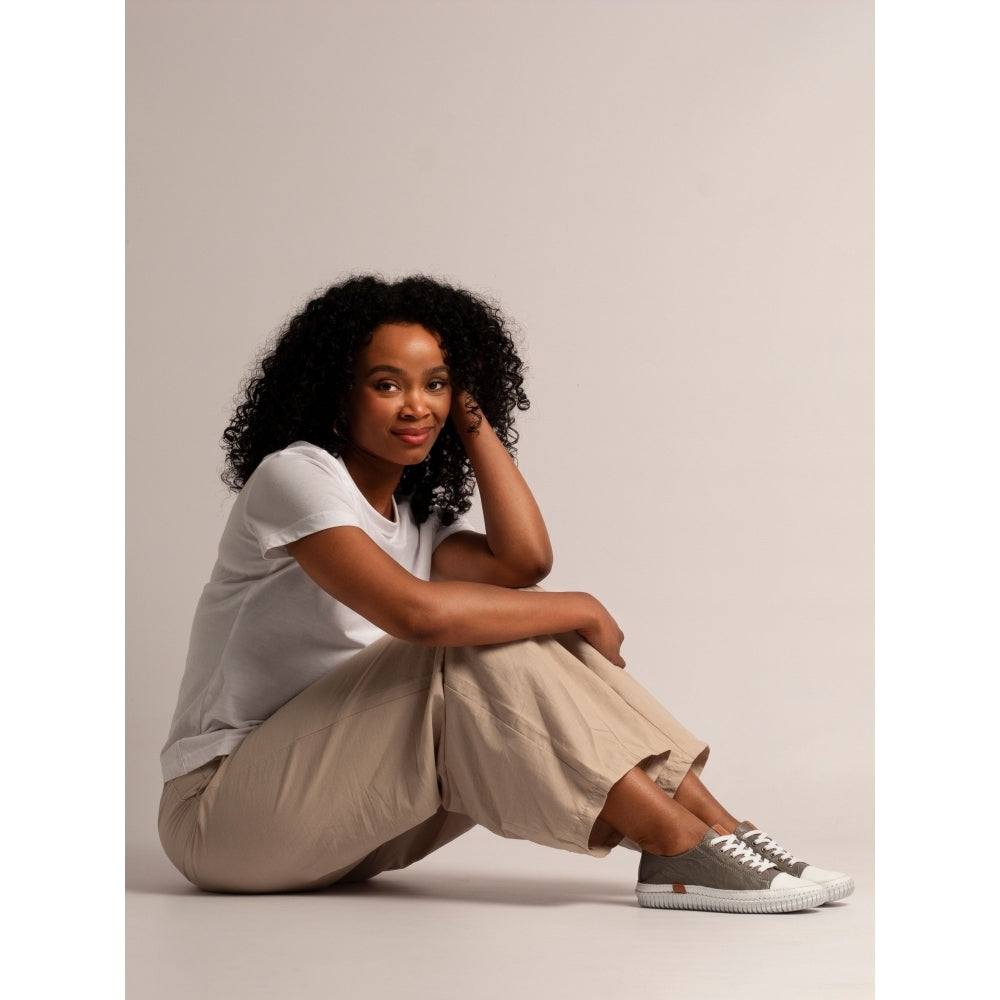 Lunar Women's FLK039 Truffle II Leather Plimsoll Shoes Grey