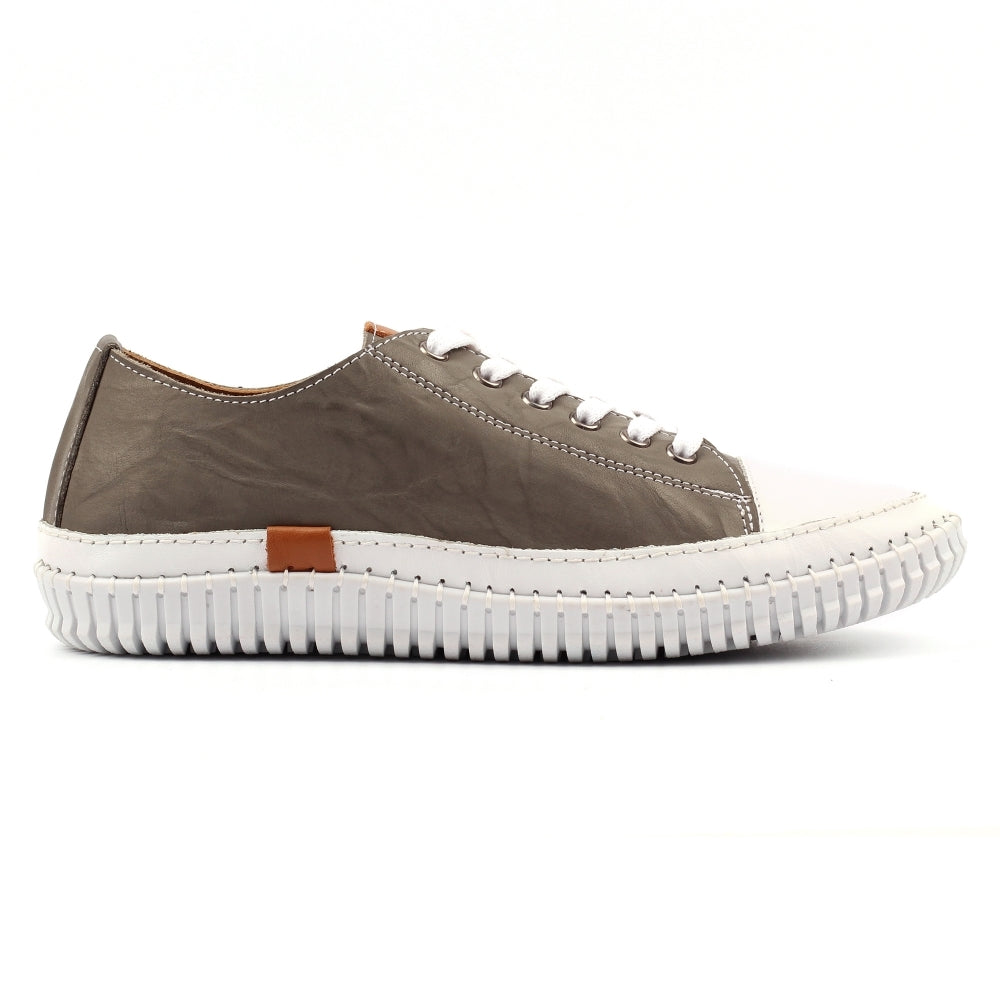 Lunar Women's FLK039 Truffle II Leather Plimsoll Shoes Grey