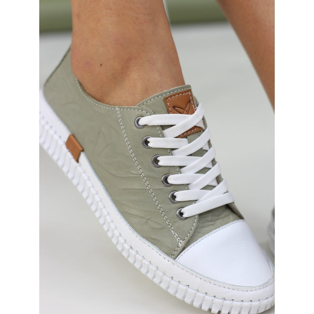 Lunar Women's FLK039 Truffle II Leather Plimsol Sneakers Khaki Green