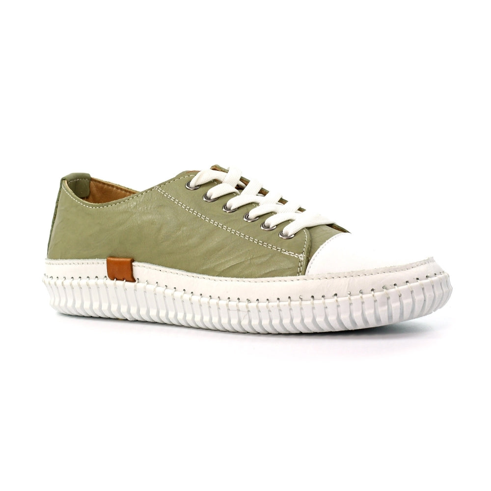 Lunar Women's FLK039 Truffle II Leather Plimsol Sneakers Khaki Green