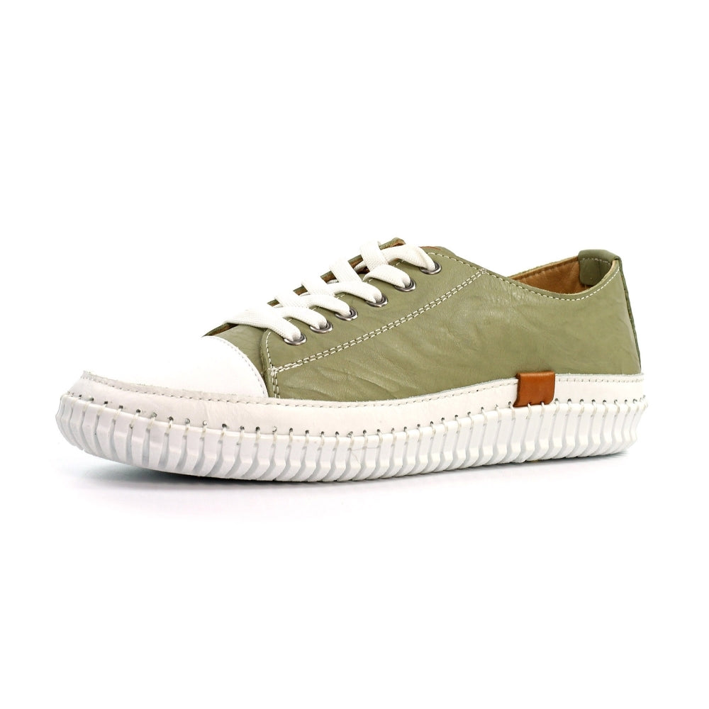 Lunar Women's FLK039 Truffle II Leather Plimsol Sneakers Khaki Green