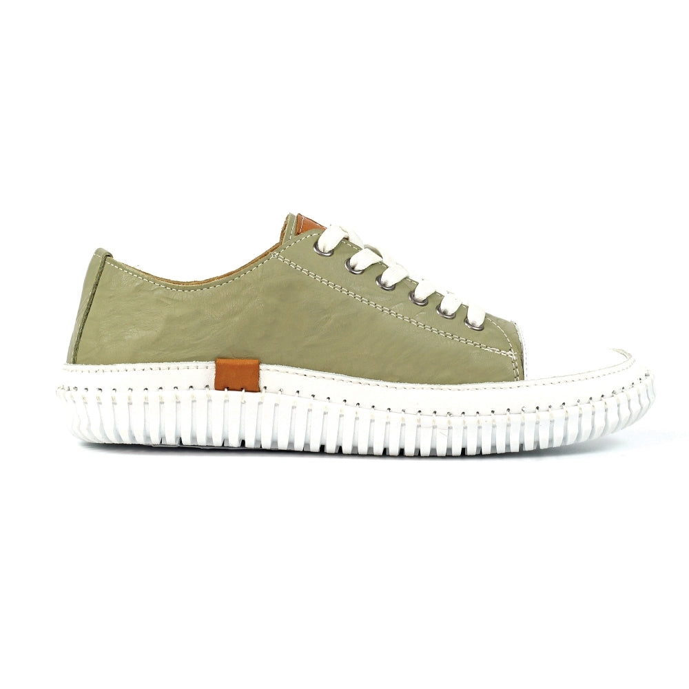 Lunar Women's FLK039 Truffle II Leather Plimsol Sneakers Khaki Green