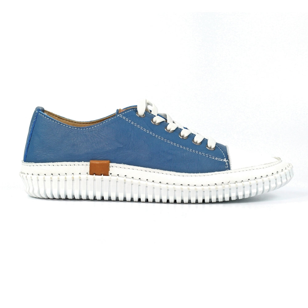 Lunar Women's FLK039 Truffle II Leather Plimsol Sneakers Mid Blue