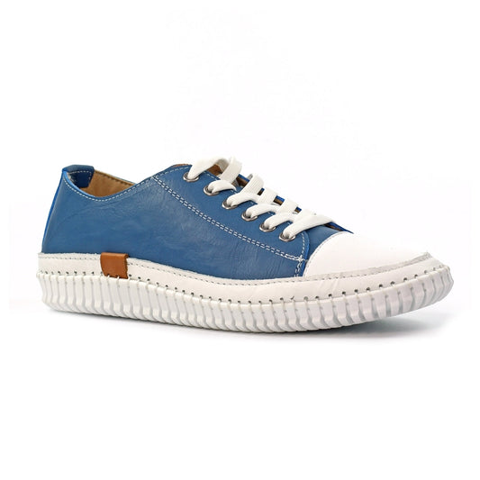 Lunar Women's FLK039 Truffle II Leather Plimsol Sneakers Mid Blue