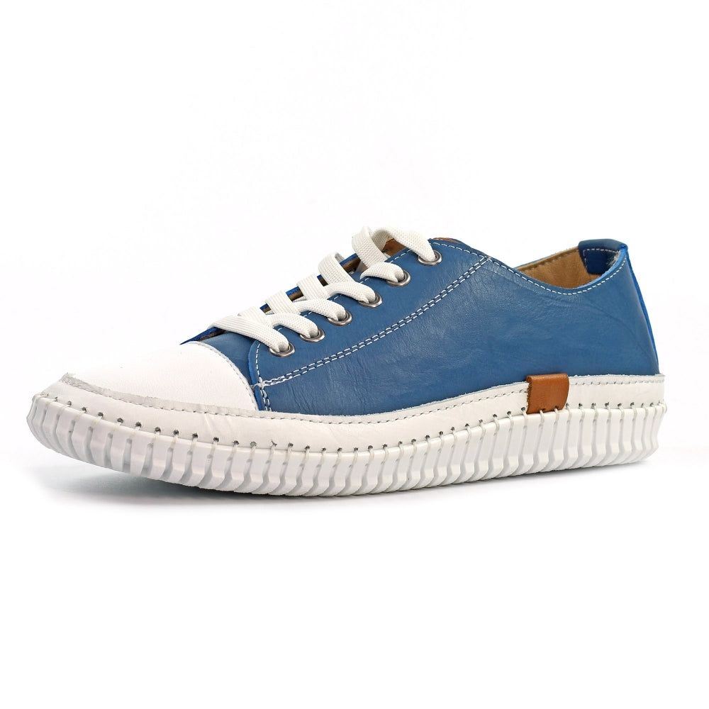 Lunar Women's FLK039 Truffle II Leather Plimsol Sneakers Mid Blue