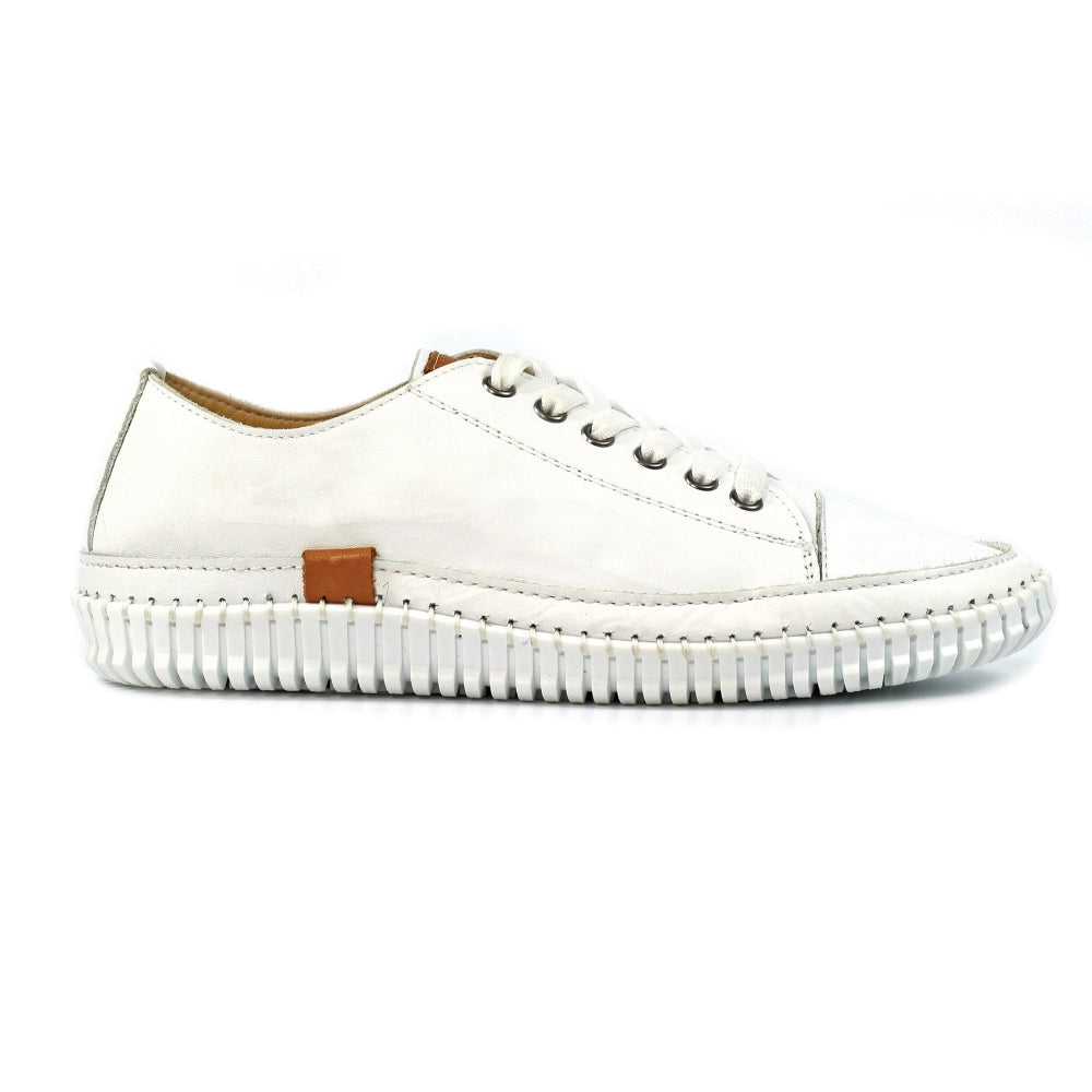 Lunar Women's FLK039 Truffle II Leather Plimsoll Shoes White