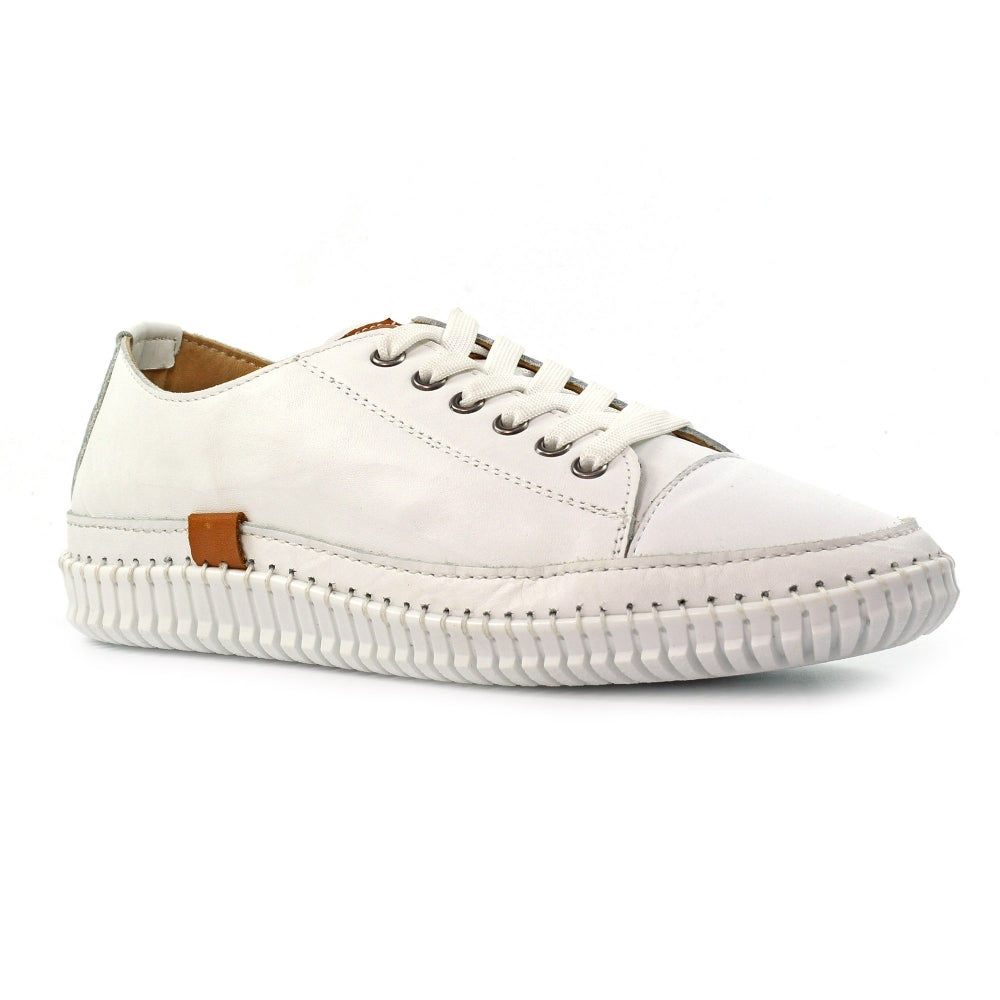 Lunar Women's FLK039 Truffle II Leather Plimsoll Shoes White