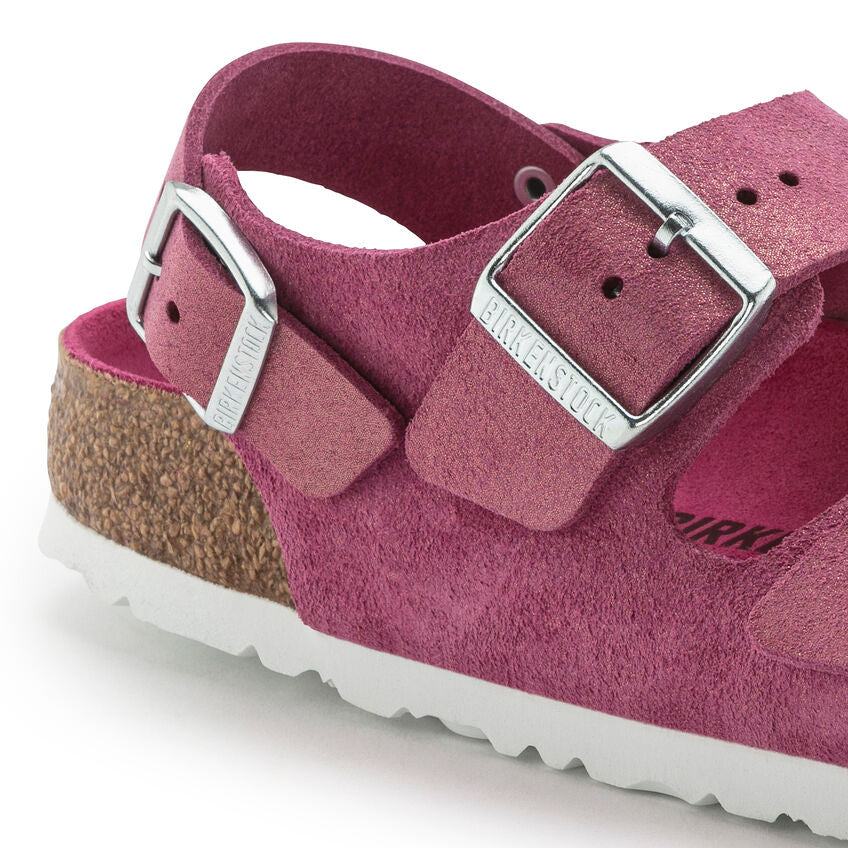 Birkenstock Unisex Milano Leather Suede Regular Fit Sandals Shimmering Fuchsia