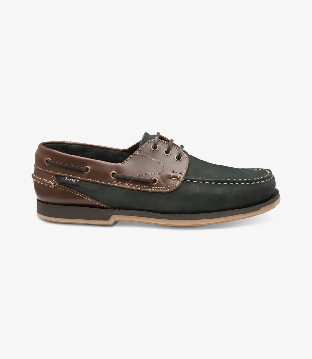 Loake Men's 521N2 Leather Deck Boat Shoes Navy Nubuck Brown Waxed