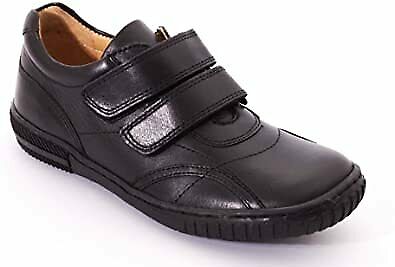 Petasil Childrens Boys VeeJay 2 Leather Velcro School Shoes Black